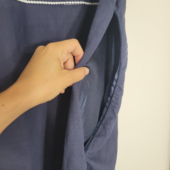 E And Lisa Navy Blue Cotton Linen Blend Zip Side Sleeveless Scoop Neck Dress 5 - Picture 6 of 11